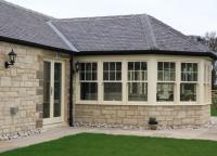 Faceted building with sash windows